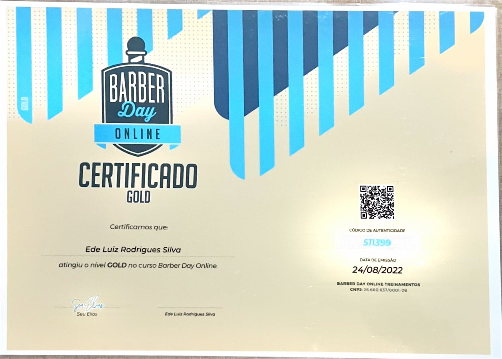 Certificado Gold — Barber Day Online